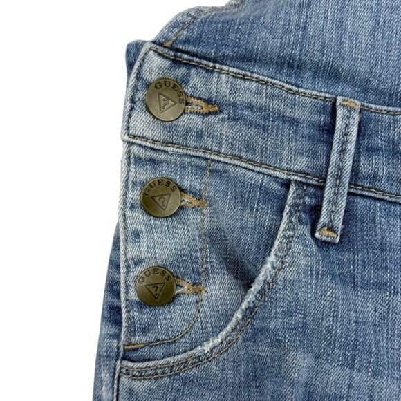 GUESS Distressed Tapered Leg Denim Overall Sz 23 Blue - Picture 6 of 10